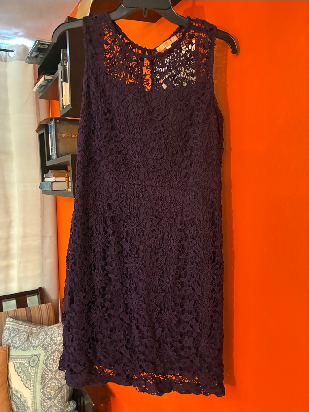 Skies Are Blue Deep Purple Floral Lace Sleeveless Shift Dress